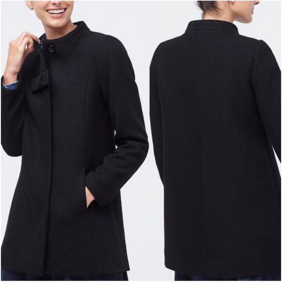 J. Crew Factory Black Wool Bow Coat Size 4 - Picture 1 of 12
